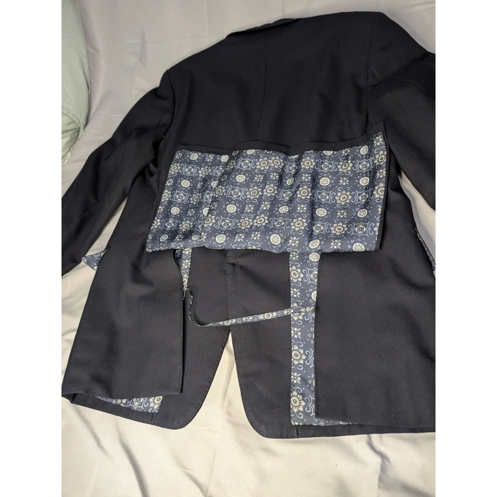 Vtg Bespoke Hong Kong Tailored Navy Blazer A. Man Hing Cheong Custom‎ Lined 42R